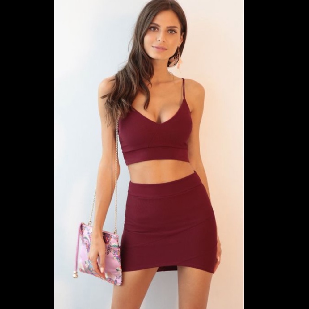Maroon two piece cocktail dress